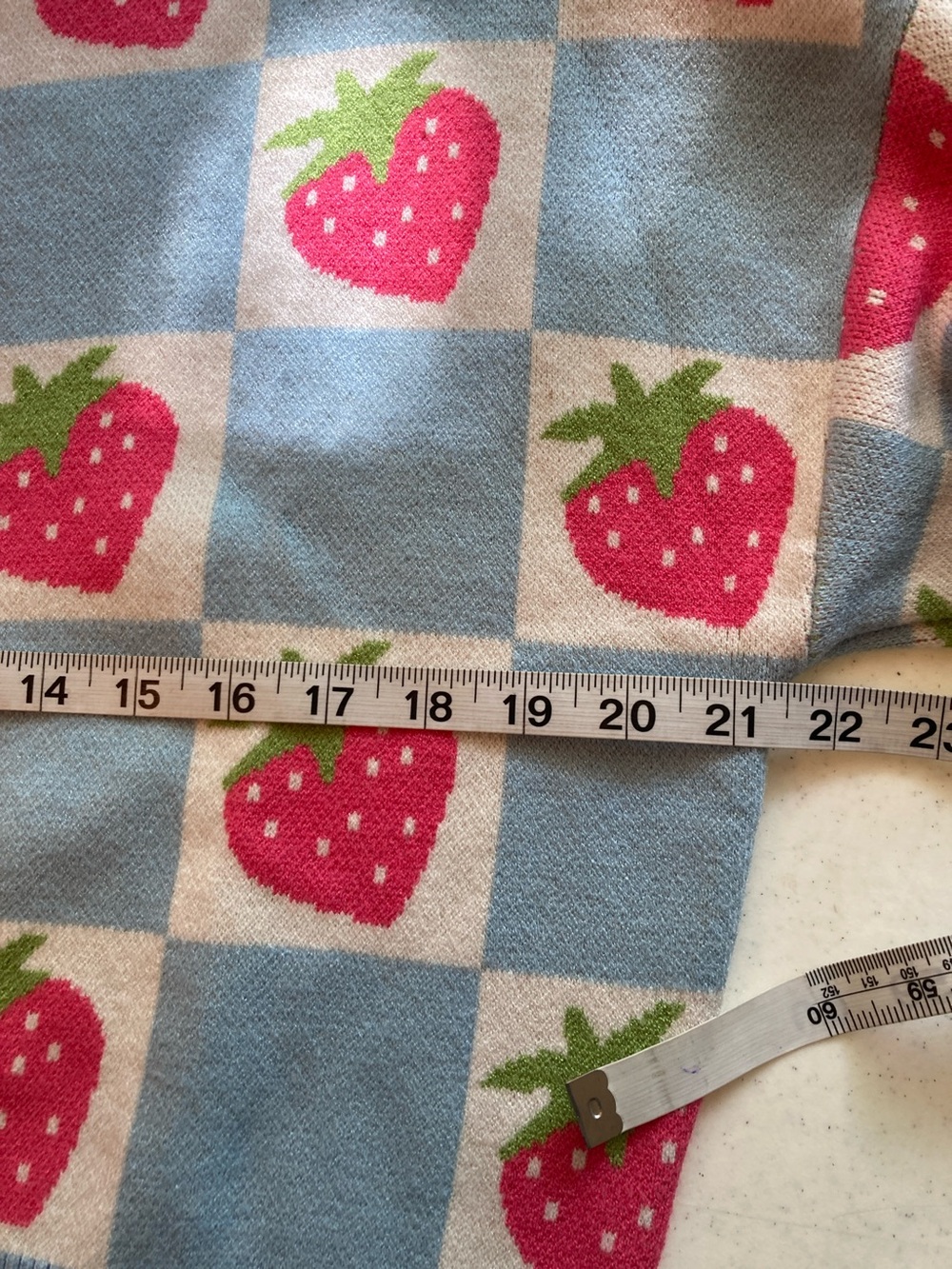Luna Ivy Blue Strawberry Checker Crewneck Sweater. NWOT - Picture 6 of 7